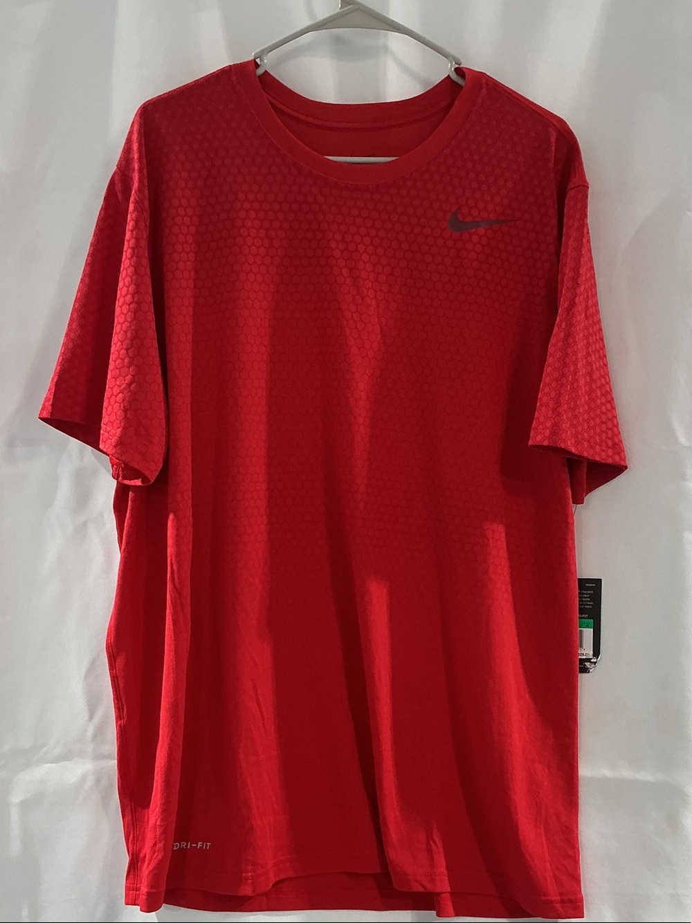 Nike Dri-fit Red Short Sleeve Performance Tee with Subtle Hex Texture